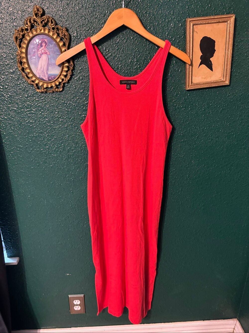 Banana Republic Red Ribbed Midi Dress Sz Medium
